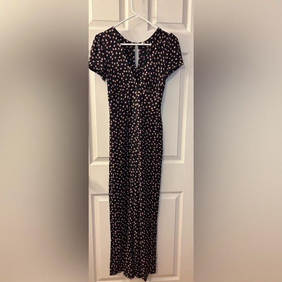 Free People Mia Black & Pink Rose Jumpsuit - Picture 2 of 11